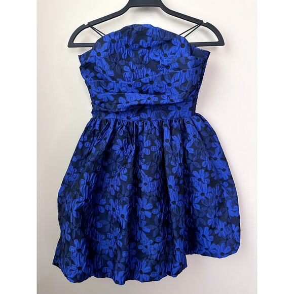 Amanda Uprichard Strapless Oscar Dress Womens S Blue Floral Mini Bubble New - Picture 1 of 6